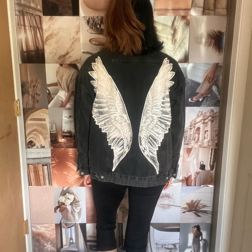 Angel Wing Black Denim Jacket - Picture 1 of 3
